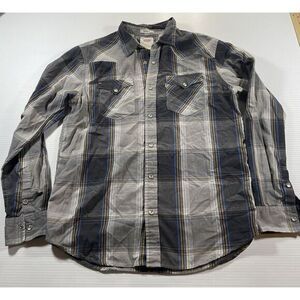 Levis Standard Fit Black Gray  Plaid Western Shirt Mens S Lumberjack Pearl Snaps
